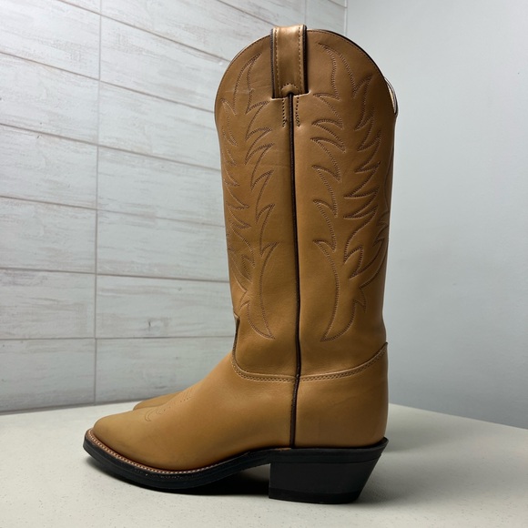 JUSTIN MULE HIDE TAN LEATHER ROUND TOE COWBOY WORK BOOTS #1122 MEN'S 7.5B - Picture 10 of 10